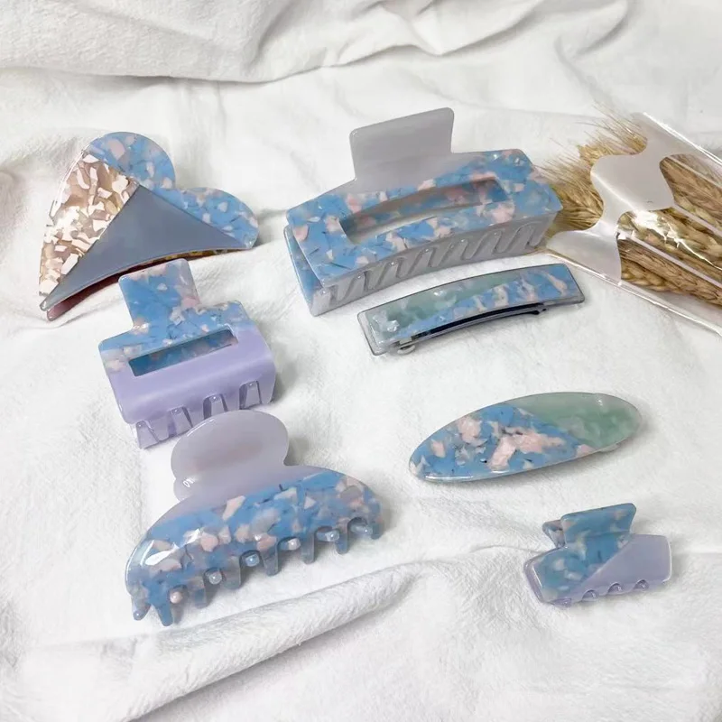 

Korean Mutiple Blue Acrylic Patchwork Hair Claws Cellulose Acetate Hair Clip Hairpin for Women Girls Crab Clamp Hair Accessories