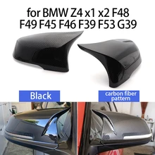 2pcs Car Styling Excellent Black Mirror Cover Caps Carbon Fiber Pattern for BMW  Z4 X1 X2 F48 F49  F39 F53 G39