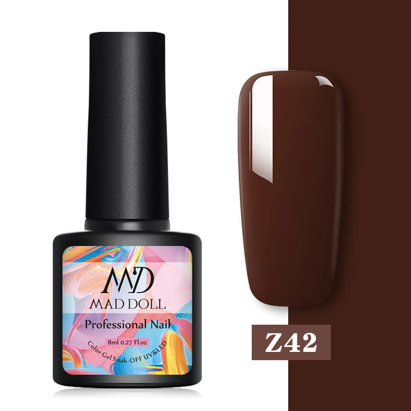 Z42 MAD DOLL, 8 мл, Гель-лак для ногтей, Одноцветный, черный, белый, лак для ногтей, гель для ногтей, отмачиваемый, УФ-гель длительного действия Гель-лак, 60 цветов - Цвет: Z42