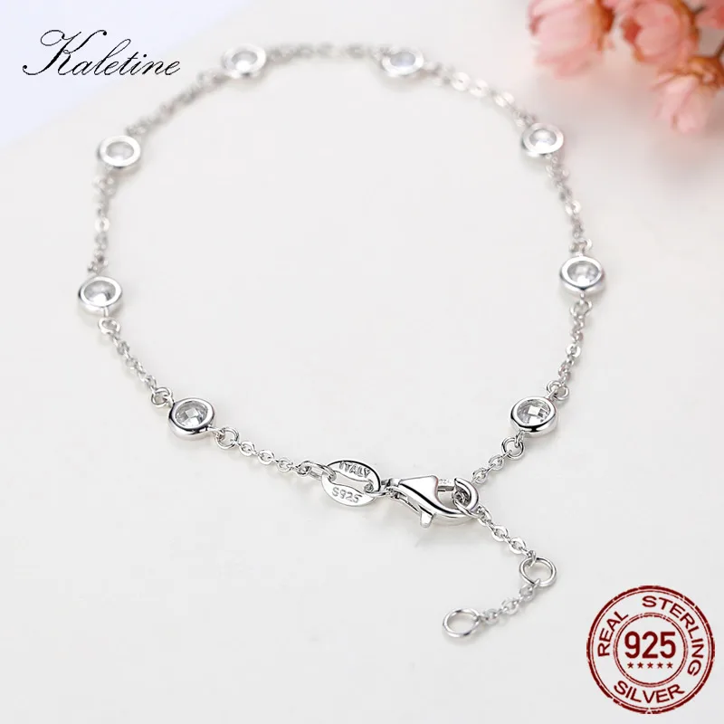 Kaletine, женский браслет, 925 пробы, серебро, прозрачный, CZ, на заказ, браслеты для женщин, белое золото, цвет, шарм, ювелирное изделие KLTB096
