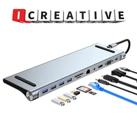 icreative type c docking station usb hub 11 in1 adapter mst dual display hdmi vga pd for apple asus hp samsung macbook laptop