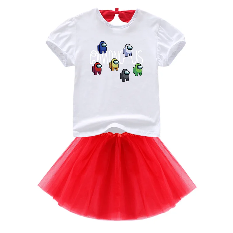 

2021 Summer Girls Outfits Cartoon Among Us T Shirt Tutu Dress 2pcs Set Kids Fashion Princess Dresse Toddler Girls Clothing Sets