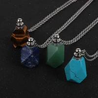 natural gems stone essential oil diffuser perfume bottle pendant necklace stainless steel o chain new fashion men women jewelry