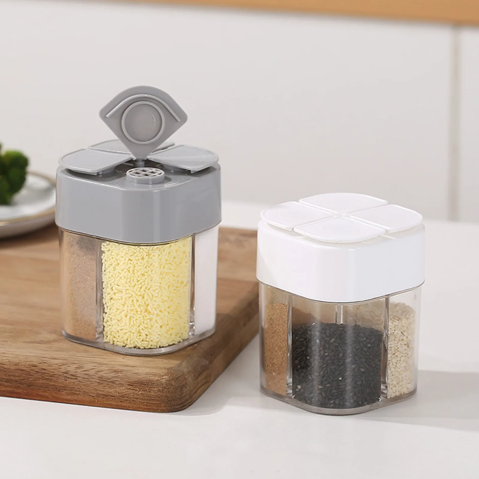 

Контейнер для специй с 4 ячейками, кухонные принадлежности, бутылка для соли, перца, сахара, порошка, контейнер с несколькими отделениями, ба...