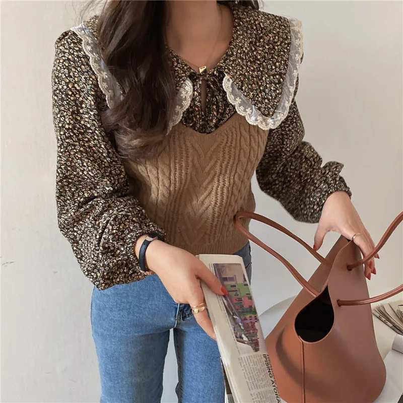 

Alien Kitty Summer Elegance Gentle Soft Sweet 2021 High Quality Party Florals New Korean Casual Hot Femme Chic Prom Lace Shirts