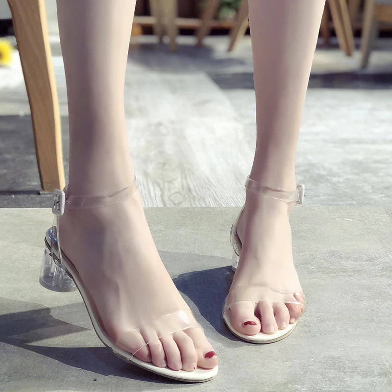 

New summer transparent sandals for women Elegant kitten heels bejeweled glass slipper for women sexy women shoes