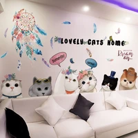 shijuekongjian dreamcatcher feathers wall stickers diy cartoon cats animal mural decals for kids rooms baby bedroom decoration