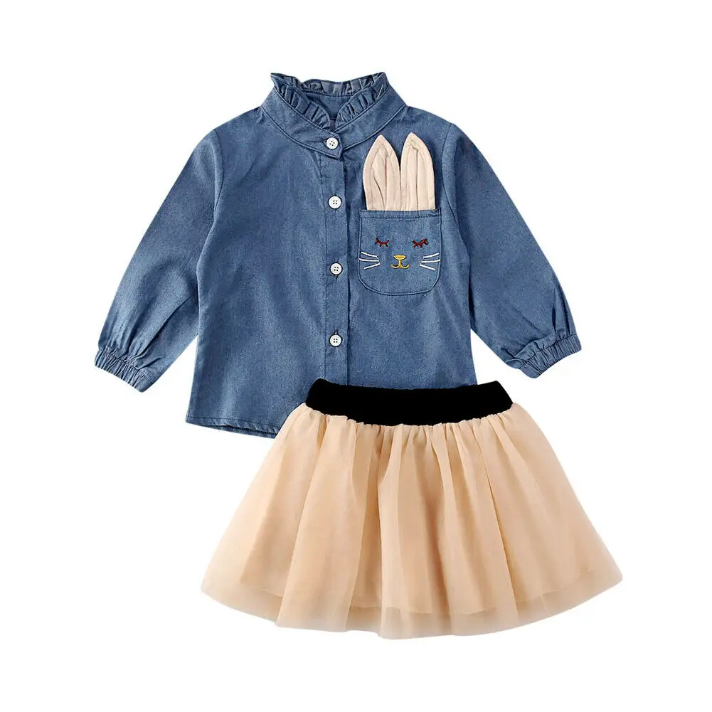 2 шт. кружевная юбка пачка с принтом кролика|Комплекты одежды для девочек| |