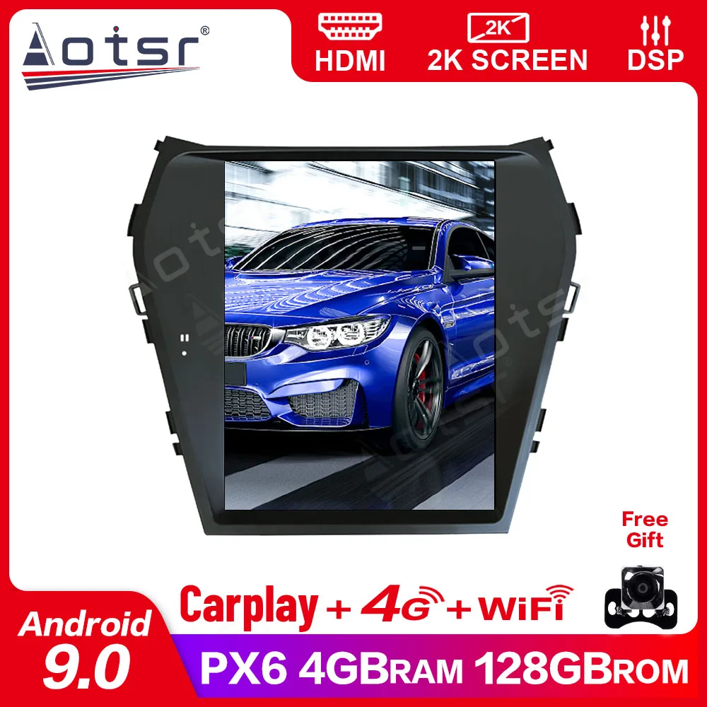 

128 Tesla Screen For Hyundai Santa Fe ix45 2013 2014 2015 2016 2017 2018 Android 9.0 Player Auto Audio Stereo Radio Recorder DSP