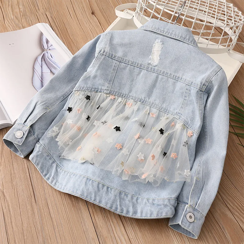 

Autumn Baby Girls Jackets Casual Lace Patchwork Star Denim Jacket for Girl Children's Fashion New Arrival Coat 2020 Kids Outwear