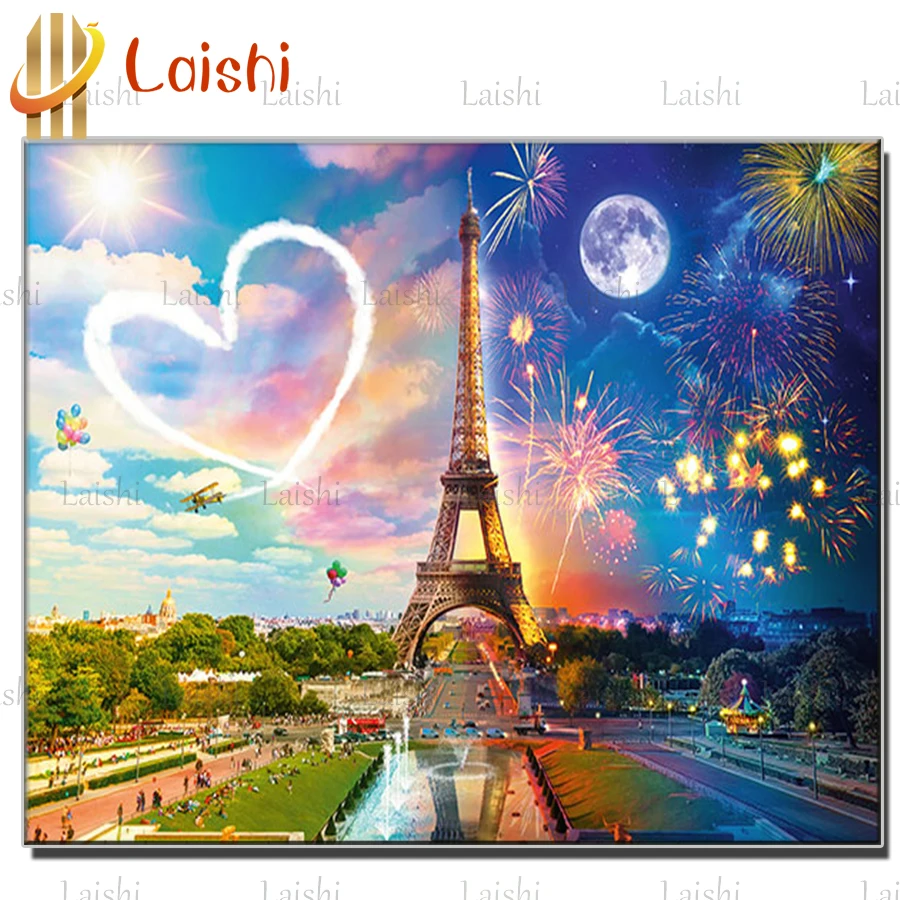 

DIY full square diamond painting Eiffel Tower Love Fireworks Display rhinestone embroidery cross stitch full display home decor