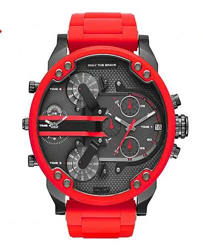 Брендовые красные роскошные большие кожаные часы мужские кварцевые наручные с