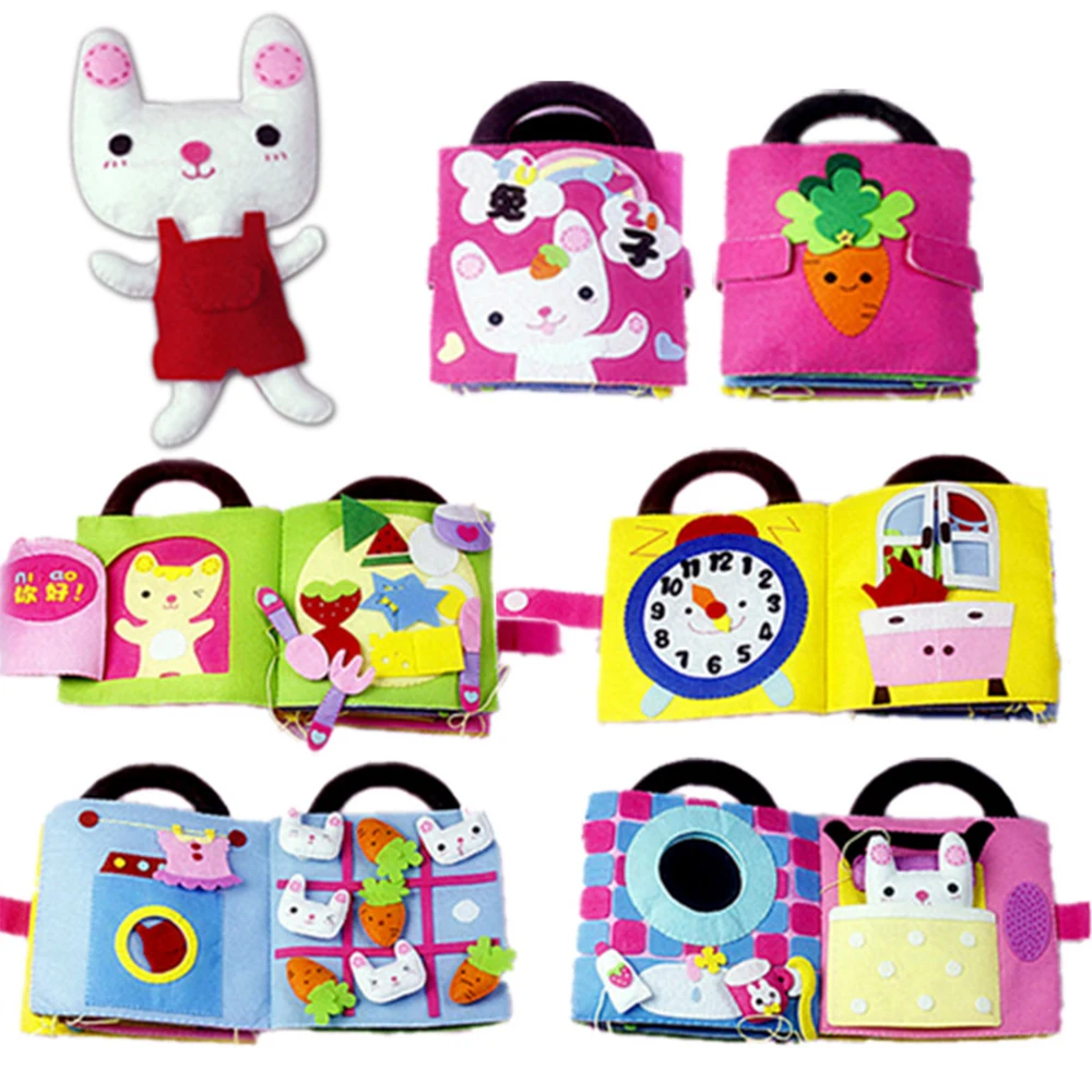 Детская тканевая книга из нетканого материала для рукоделия с кроликом ручная