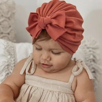 0 3t cotton bow baby bonnet girl knot turban solid color summer infant bebe boy hat soft cloth newborn toddler beanies headwrap