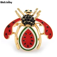 wulibaby enamel watermelon bee brooch pins cute insect women brooches gift 2021 fashion jewelry
