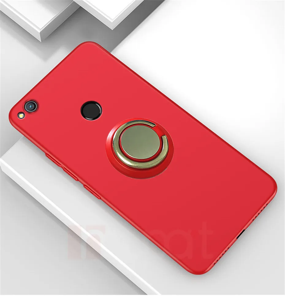 Защитный чехол-кольцо для huawei Honor 10, 9 lite, 10, Honor 8 Lite, чехол s, матовое Силиконовое кольцо, подставка, держатель для huawei P8 Lite - Цвет: Красный