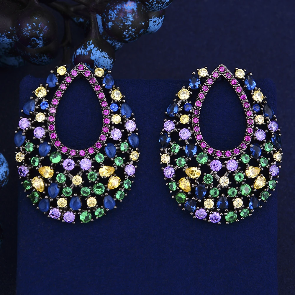 

LARRAURI Full Micro Cubic Zircon Pave Dubai Bridal Boho Earrings Trendy Multicolor CZ Stud Earring for Women Wedding Jewelry