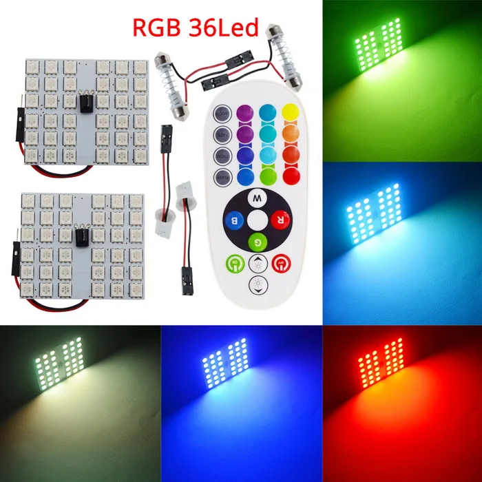 36SMD RGB T10 RGB 5050 12SMD Автомобильный светодиодный пульт дистанционного управления Rgb Светодиодная панель для автомобиля интерьер Авто светильник s чтение купол фестон BA9S адаптер DC 12v светильник - Испускаемый цвет: 36SMD RGB