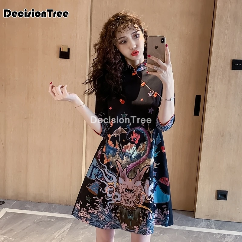 

Женское атласное платье-Ципао, традиционное платье в китайском стиле, вечерние нее платье-Ципао с воротником-стойкой, 2021