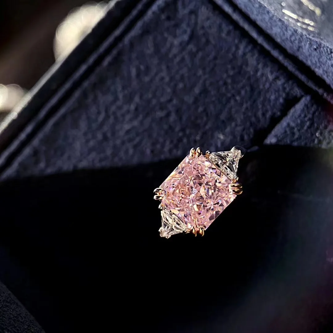 

Кольцо из серебра пробы с квадратным розовым бриллиантом, 18 К