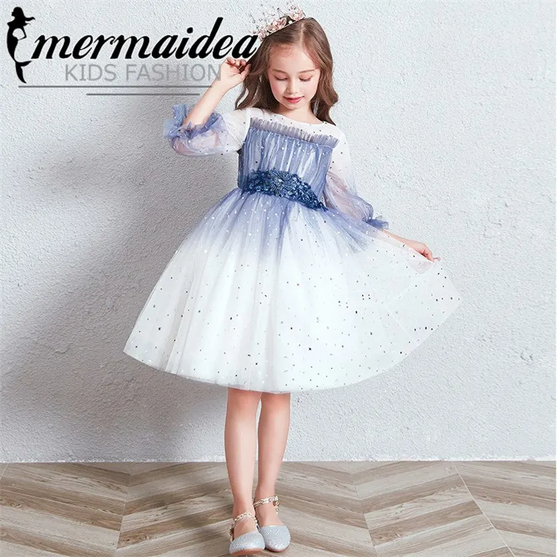 Весенне-осеннее Сетчатое платье принцессы расшитое блестками для дня рождения
