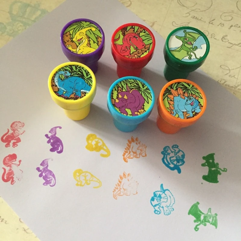 

Pack of 6Pieces DIY Dinosaur Stamp Bright Color Stamp Set Graffiti Kit Community Popular DIY Scrapbook Kit Cartoon Seal