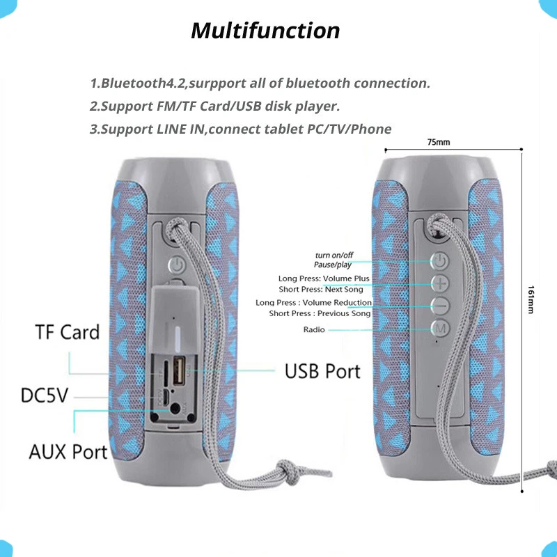 Portable Speaker 10W Wireless Bluetooth Column Bass Subwoofer Audio Music Player FM System Radio | Электроника