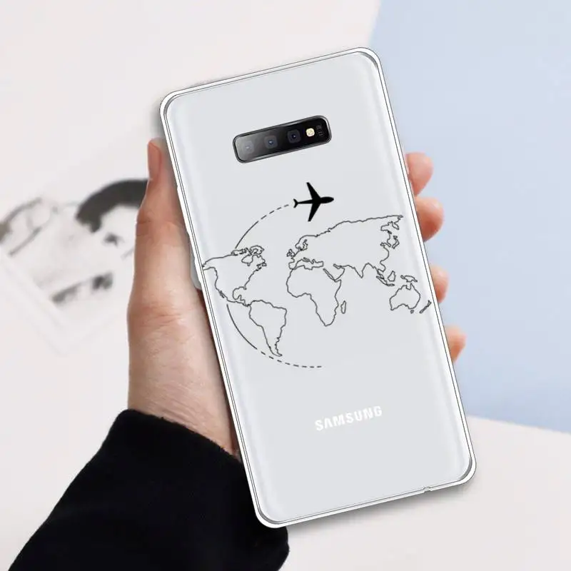 

Airplane world map travel Phone Case Transparent For Samsung Galaxy A71 A21s S8 S9 S10 plus note 20 ultra