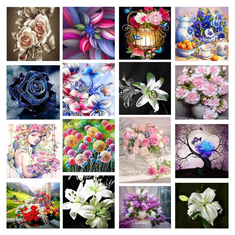 

Black Night White Flower & Pink Rose & Angel Wreath Diamond Painting 5D Square/Round Diamond Rhinestone Embroidery Flower Painti