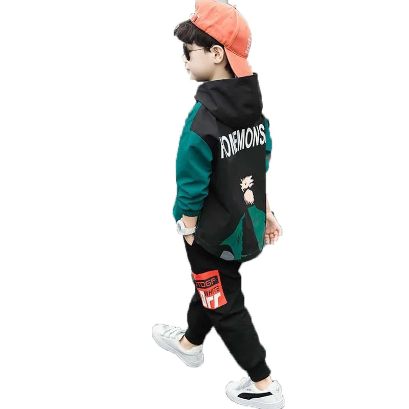 

Spring & Autumn Polyester Boy Sets 2021 Korean Version Movement Fashion Patchwork Two-Piece Handsome Casual Children's Clothing