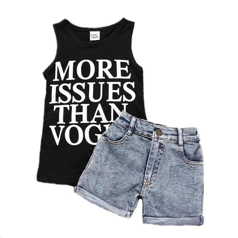 

Kids Girls Clothing Sets Summer Short Sleeve T-shirt +Hot Shorts Kids Tops Tees Baby Girls Jeans Children's Girl Clothes Set
