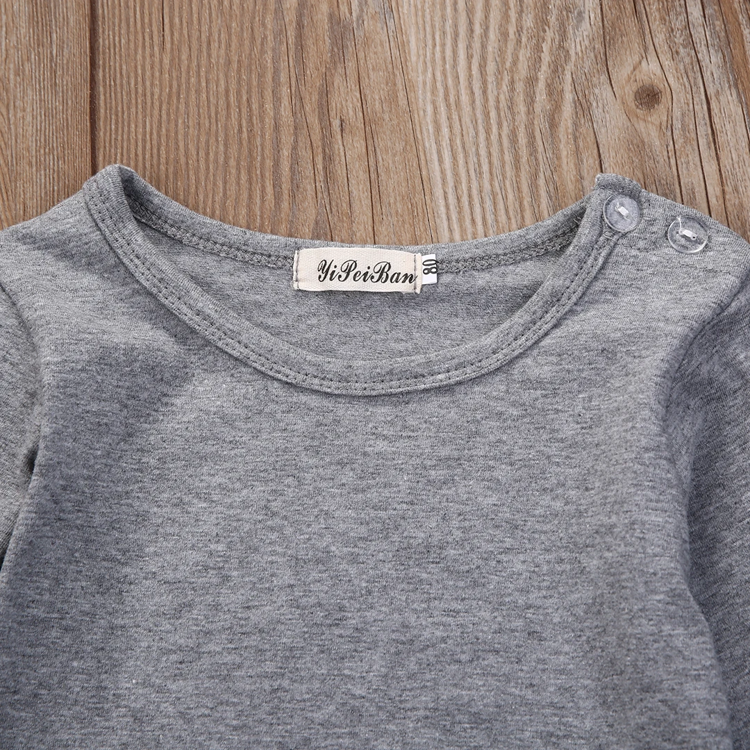 Однотонное серое боди с длинным рукавом для новорожденных девочек | Мать и