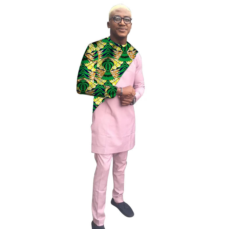 Розовые хлопковые мужские спортивные костюмы Лоскутная Топы + сплошные брюки