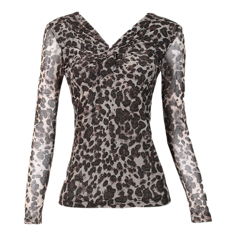 

Sexy Womens Leopard Blouse Holiday Long Sleeve Tops 2019 New Autumn V-Neck Leopard Print Beach Ladies Blouse Shirts S012
