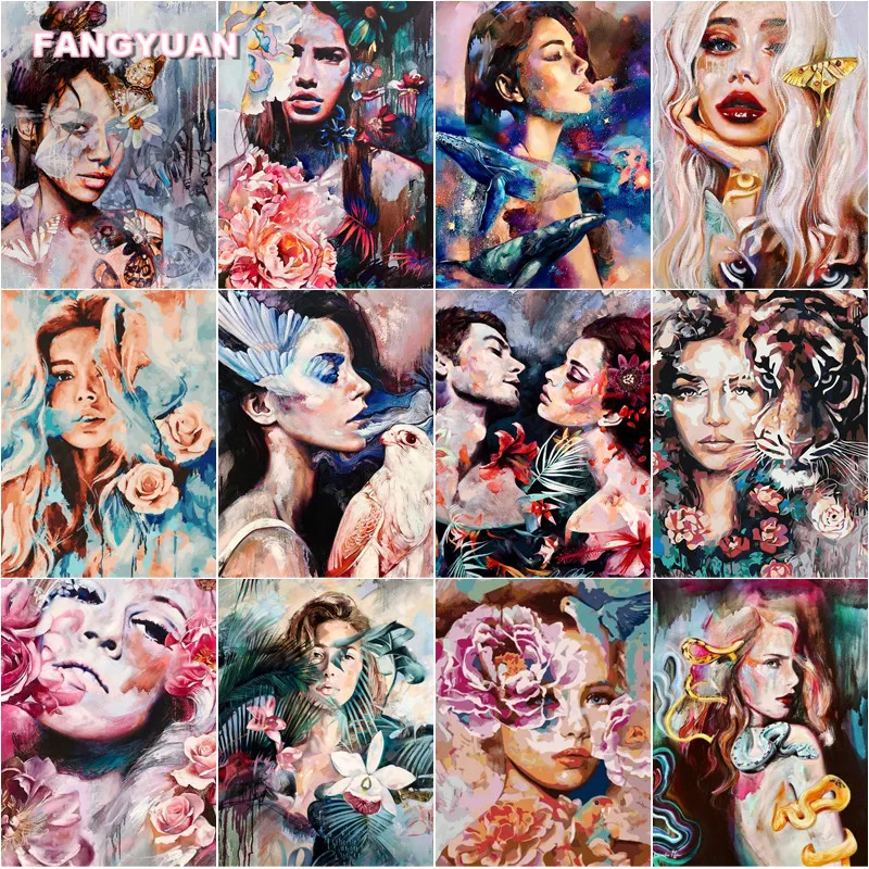 

Diamond Painting Women and Flowers Oil Paintings Diamond Mosaic Kit Cross Stitch Graffiti Full Round Square Diamond Embroidery