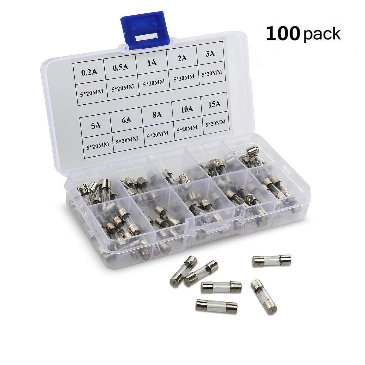 100Pcs 5x20mm Electrical Fuse Amp Fast-blow Glass Box for car boat motorcycle | Автомобили и мотоциклы