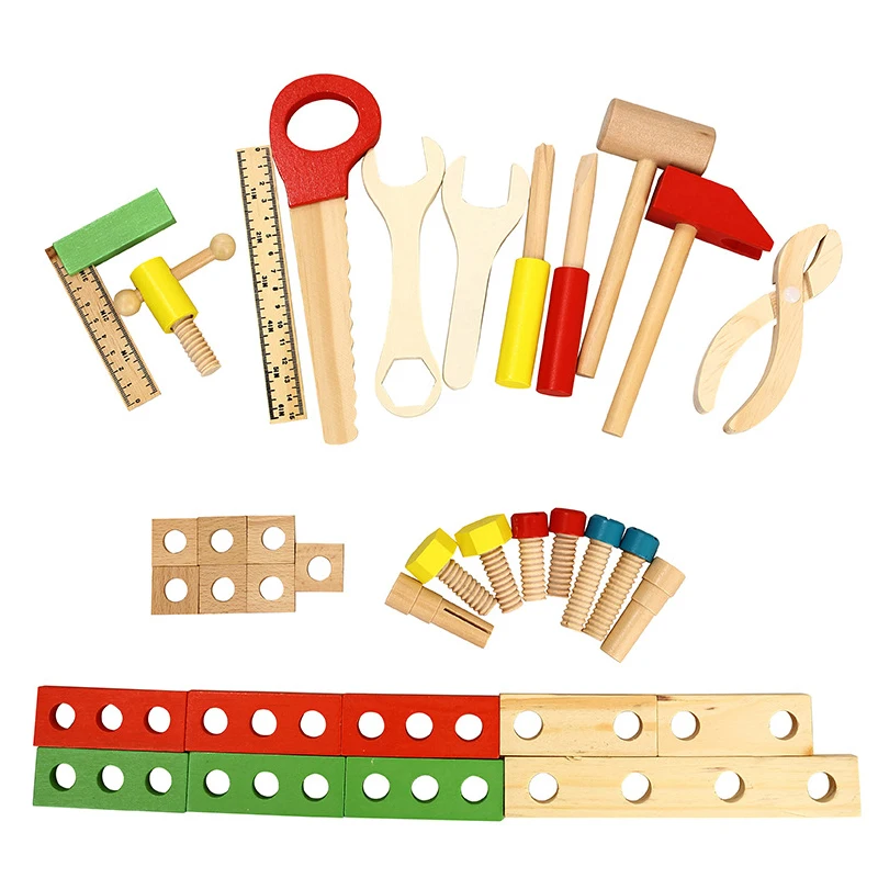 

DIY portable puzzle simulation wooden children's play house toy set boy repair and repair intelligence toolbox