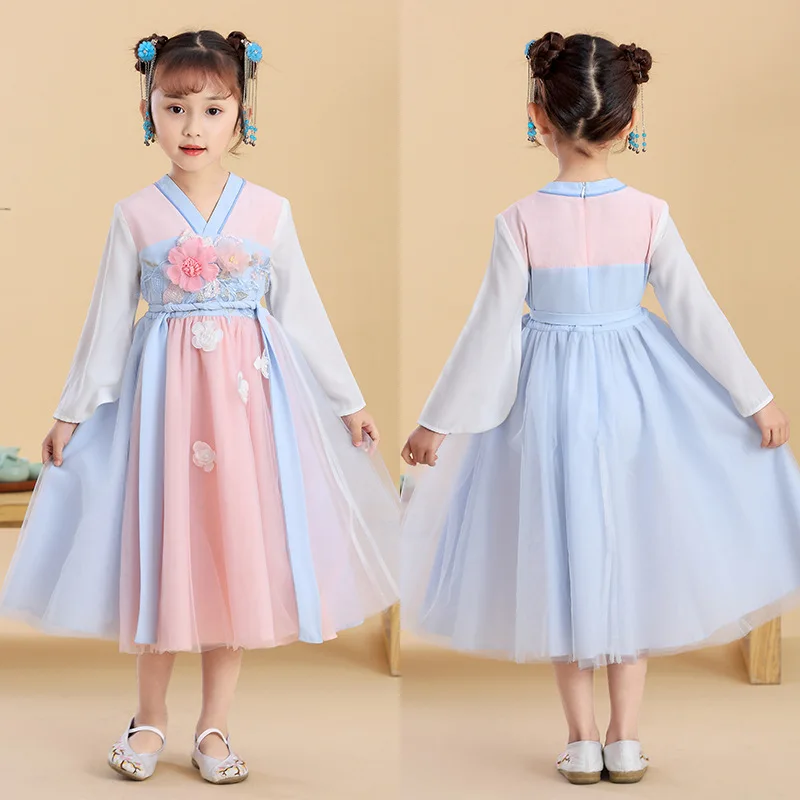 

USHINE Girls Party Dresses one sets Chinese Style Embroidered DressTang Children Clothes performance skirt grils woman