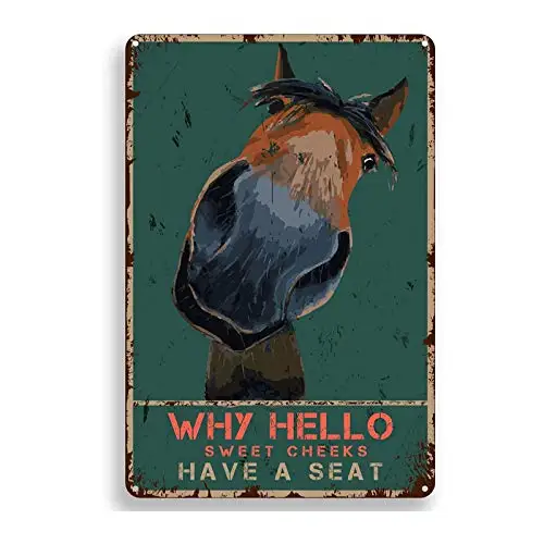 

Funny Bathroom Quote Metal Tin Sign Wall Decor - Vintage Hello Sweet Cheeks Horse Tin Sign for Office Decor Gifts Decor Gift