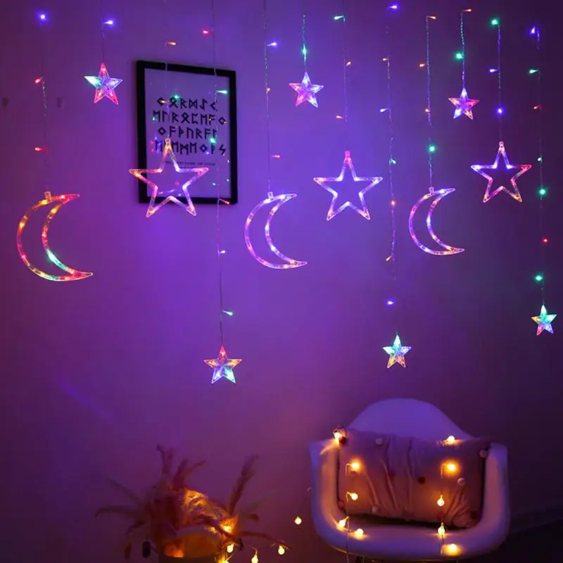 

2.5M Moon Star Lamp LED Lamp String Ins Christmas Lights Decoration Holiday Lights Curtain Lamp Wedding Party Fairy Neon Light