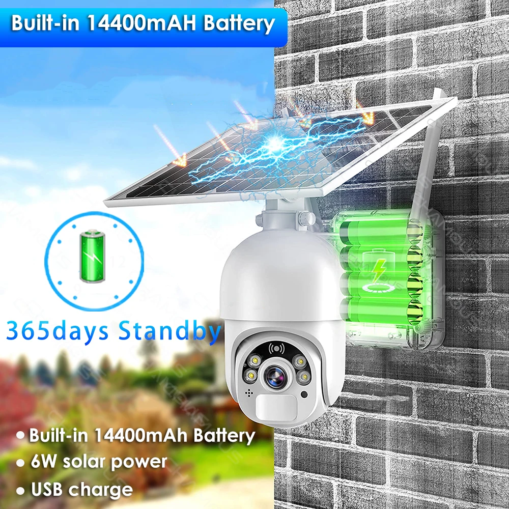 4G Sim Card Camera Солнечная панель CCTV 1080P Камера видеонаблюдения Открытый монитор