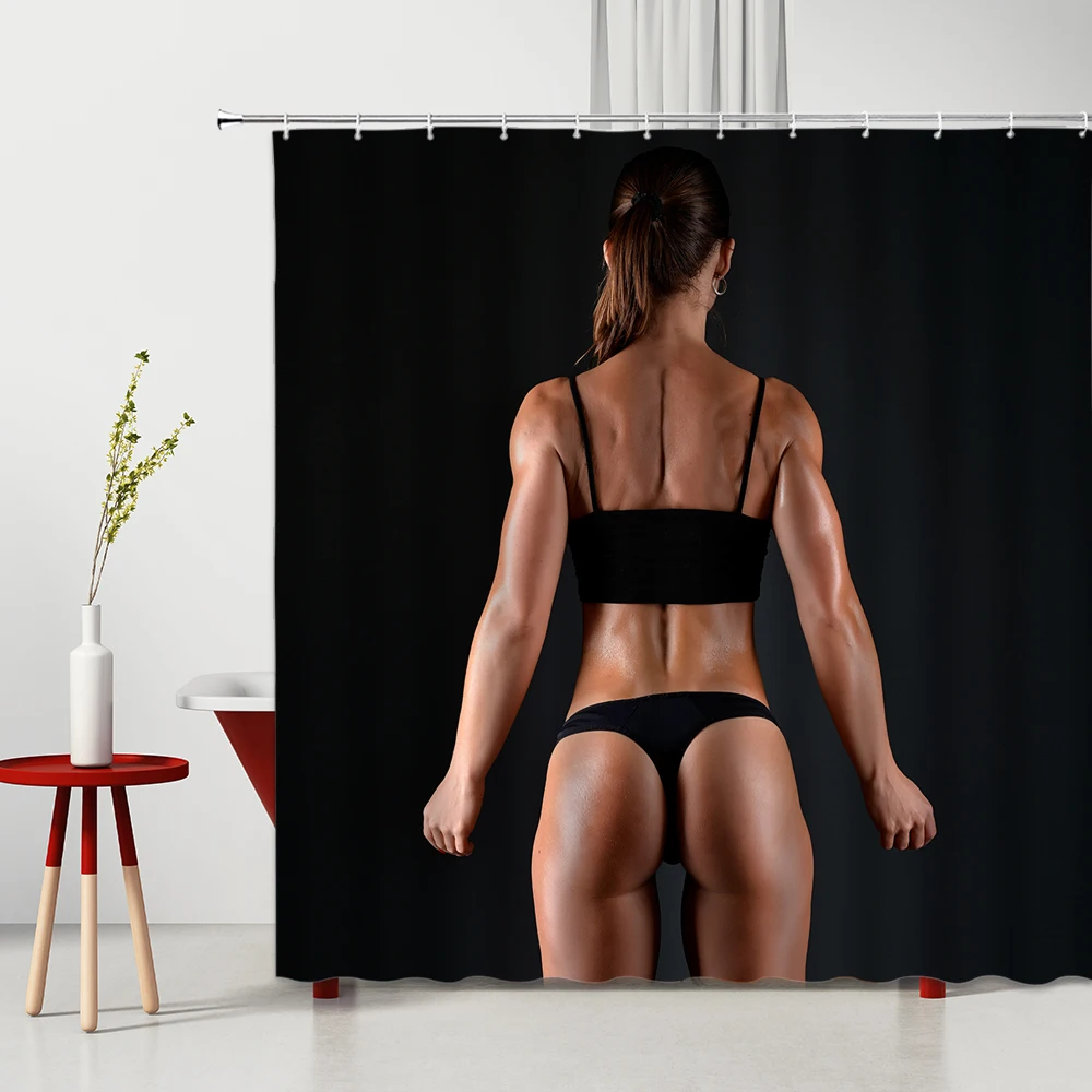 Шторы для душа из полиэстера с красивой фигуркой девушки фитнеса | Дом и сад