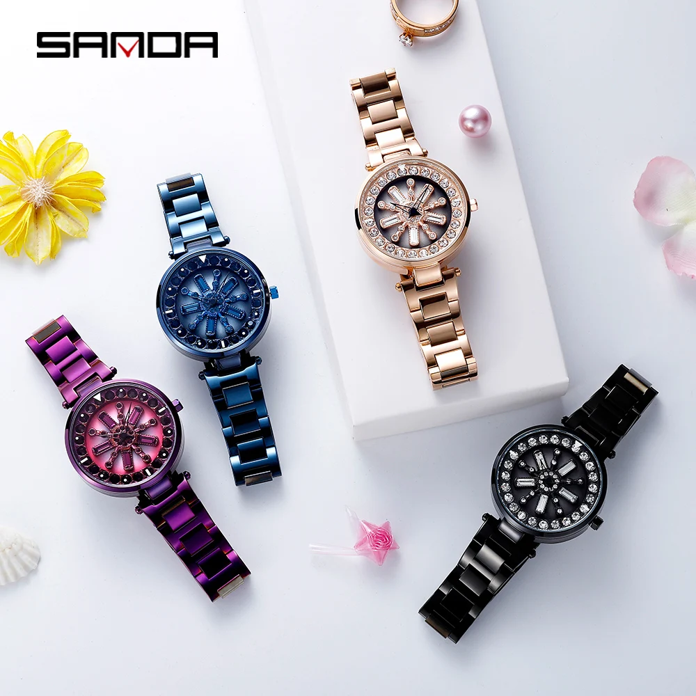 Женские золотые часы SANDA водонепроницаемые кварцевые с поворотом на 360 градусов