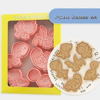 6pcsset dinosaur shape cookie cutters plastic 3d cartoon pressable biscuit mold cookie stamp kitchen baking pastry bakeware
