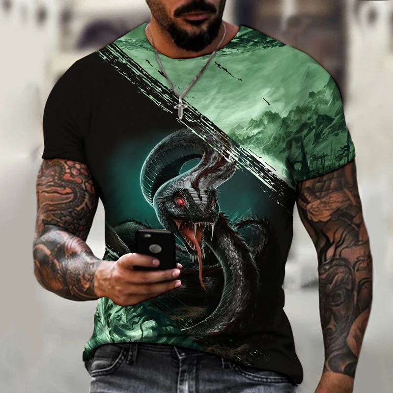 

Free Shipping 2022 Spring And Summer New Short-sleeved Python Mad Python Viper 3D Printed T-shirt Street Trend Brand Top