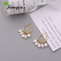 hongye new design female hanging beaded baroque pearl geometric women drop earring high quality gorgeous created ear jewelry