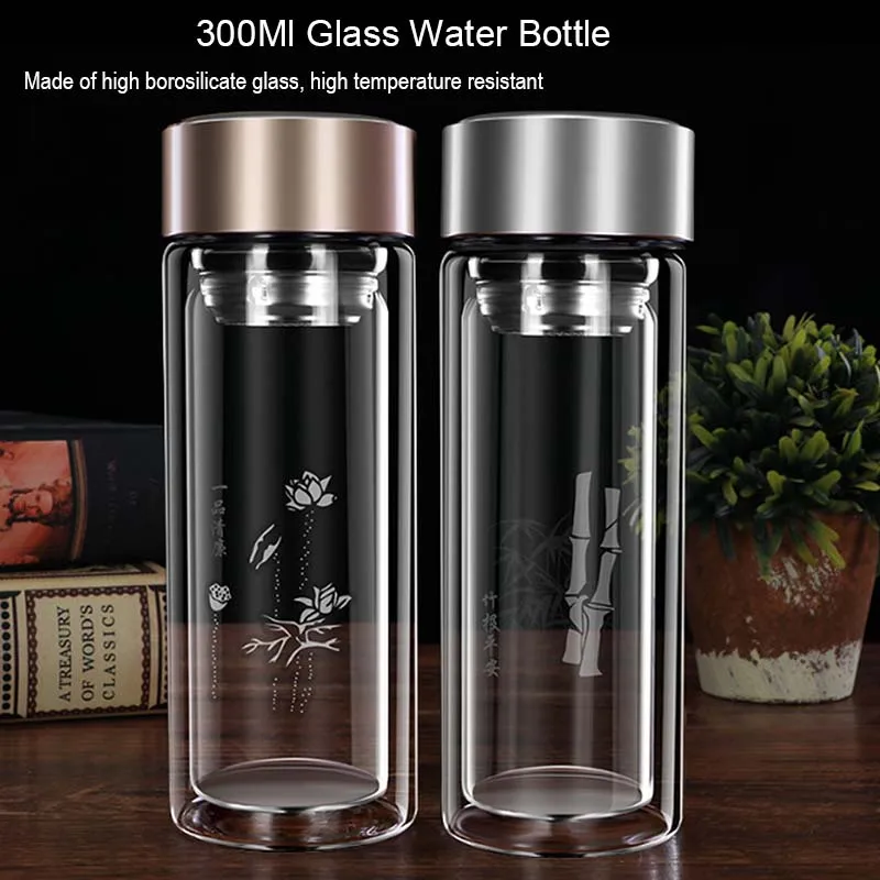 BORREY Glass Bottle For Water Double Wall Tea Infuser With Filter Strainer Travel Bouteille Car Drinkware|Бутылки для воды| |