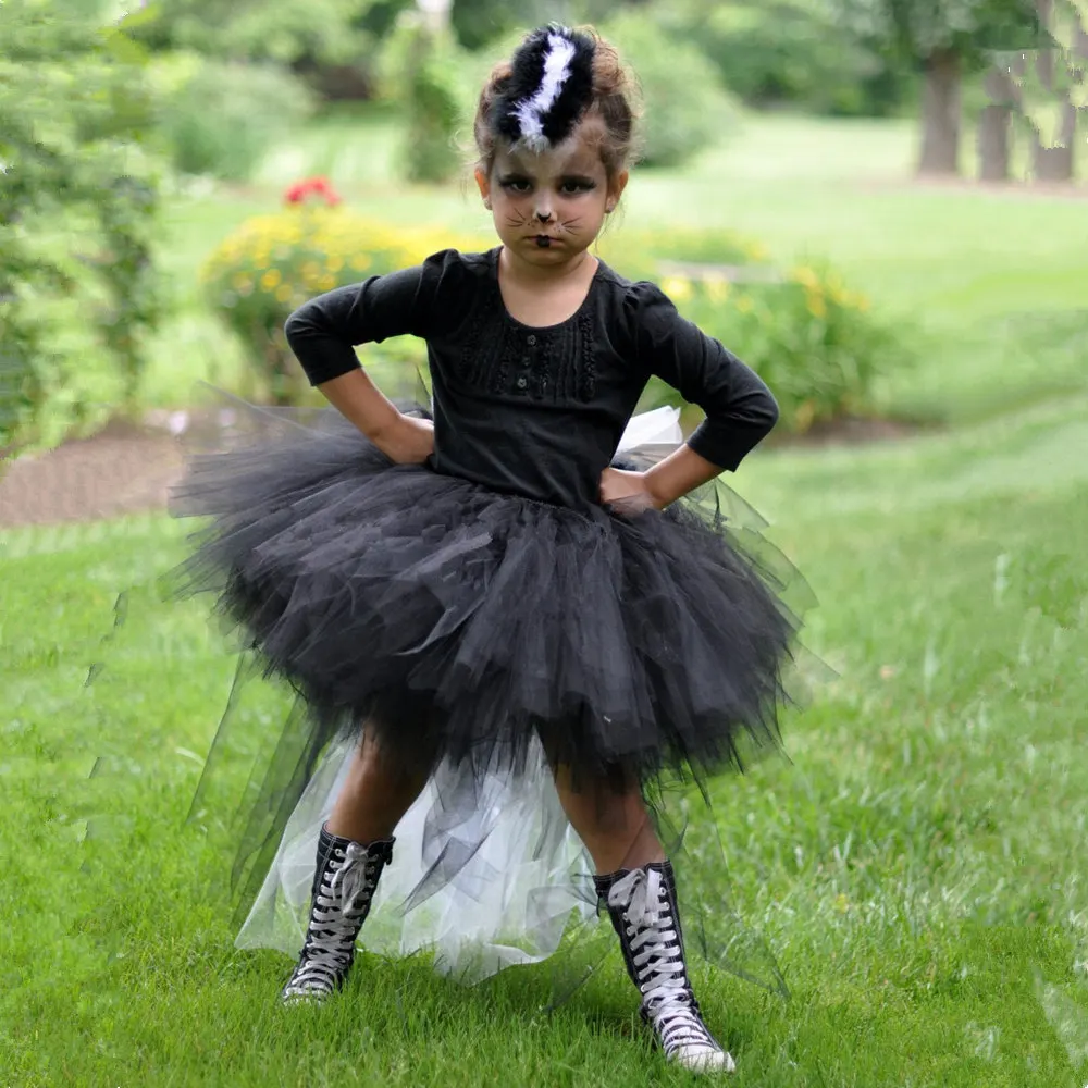 Черно-белое платье-пачка Skunk для девочек с меховым хвостом пушистыми животными