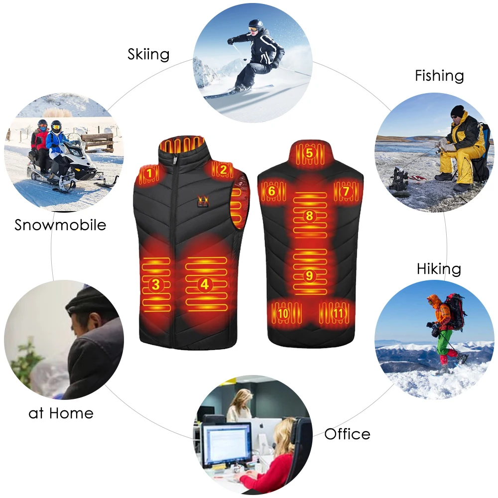 Fashion 11 Heated Vest Men Autumn Winter Smart Heating Coat Usb Infrared Electric Heating Vest  Thermal Warm Jackets Vest