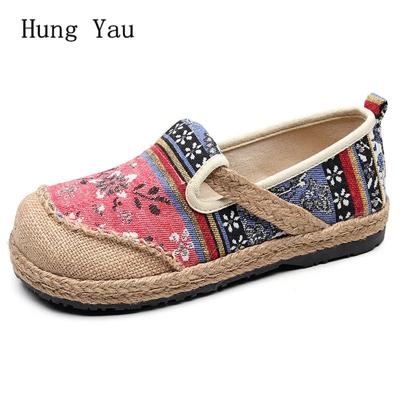 

Women Shoes Flat Loafers Shallow National Style Flower Hemp Spring Summer Slip On Fashion Outdoor Breathable Round Toe Casual